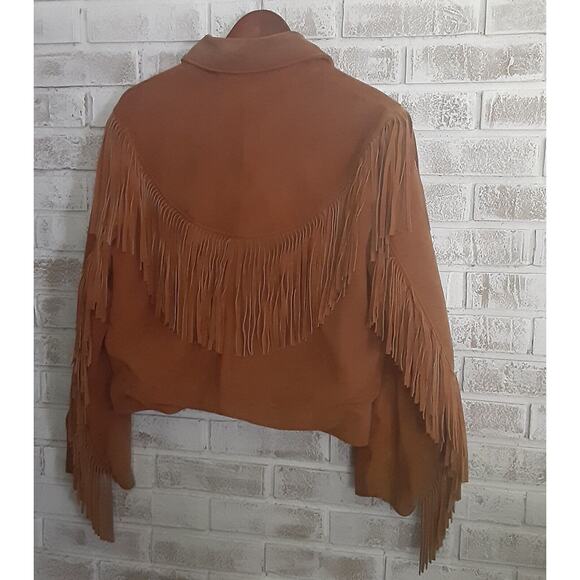 Vintage Handcrafted Mexican Leather Fringe Midriff Jacket L Snap Button NOTE - Picture 2 of 10